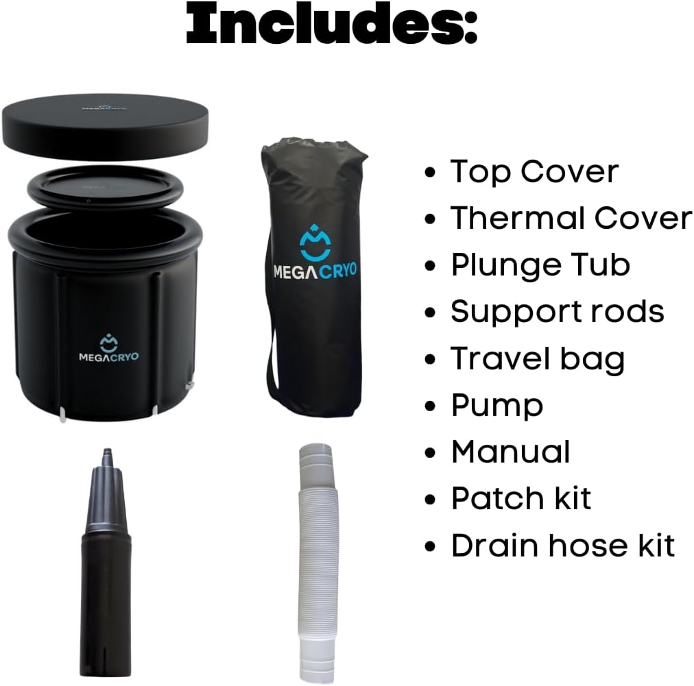 Megacryo Ice Bath Tub for Adults and Waterproof Bag | Cold Plunge Tub for Athletes | Portable Cold Pod | Ice Barrel Pool for Cold Therapy and Cold Immersion