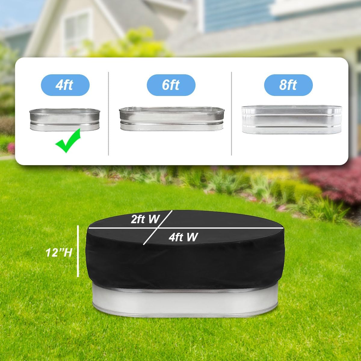 4ft Waterpoof Oval Stock Tank Pool Cover rubermaid Horse Trough Cold Plunge Tub for Farm Water Tank Cover Outdoor Ice Bath Tub Covers Protector for Round End Stock Tank Tub Outside 2 ft. x 4 ft.x 2 ft