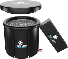 Ice Bath Tub for Athletes with Thermometer and Cover: 100 Gallons Cold Plunge Tub for Recovery, Multiple Layered Portable Ice Bath Plunge Pool by TINGLOOP Anti Slip Mat included - 33,5"x 30"
