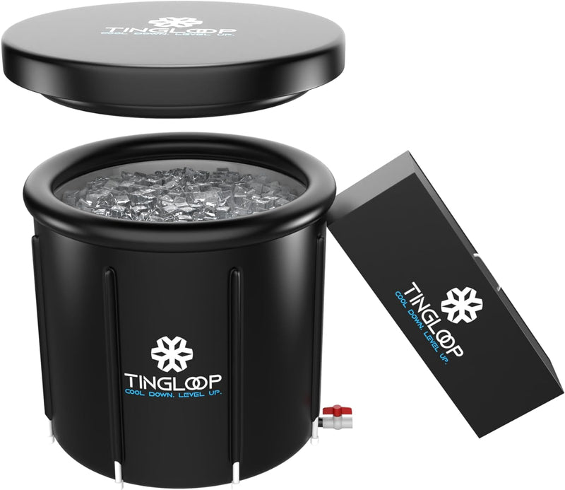Ice Bath Tub for Athletes with Thermometer and Cover: 100 Gallons Cold Plunge Tub for Recovery, Multiple Layered Portable Ice Bath Plunge Pool by TINGLOOP Anti Slip Mat included - 33,5