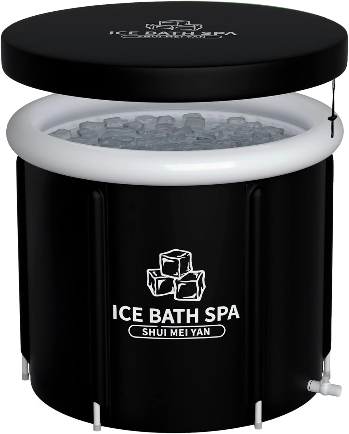 SHUIMEIYAN Large Ice Bath Tub Outdoor with Lid Portable Free-standing Bathtub Cold Water Therapy Tub for Recovery Cold Plunge Tub Ice Bath Tub for Athletes (31.5"Φ x 29.5"H, 8212 black with lid)