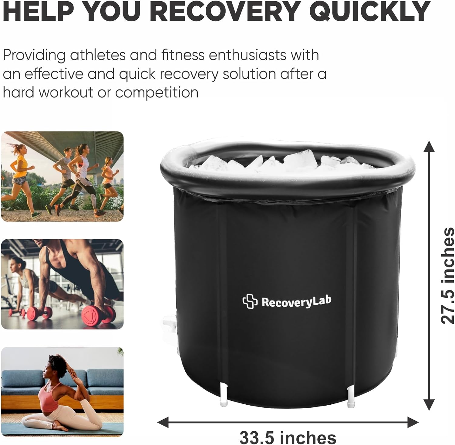 Recoverylab Portable Ice Bath Tub for Athletes - Inflatable & Collapsible Cold Plunge Bathtub for Adults - Ice Barrel for Post-Workout Recovery