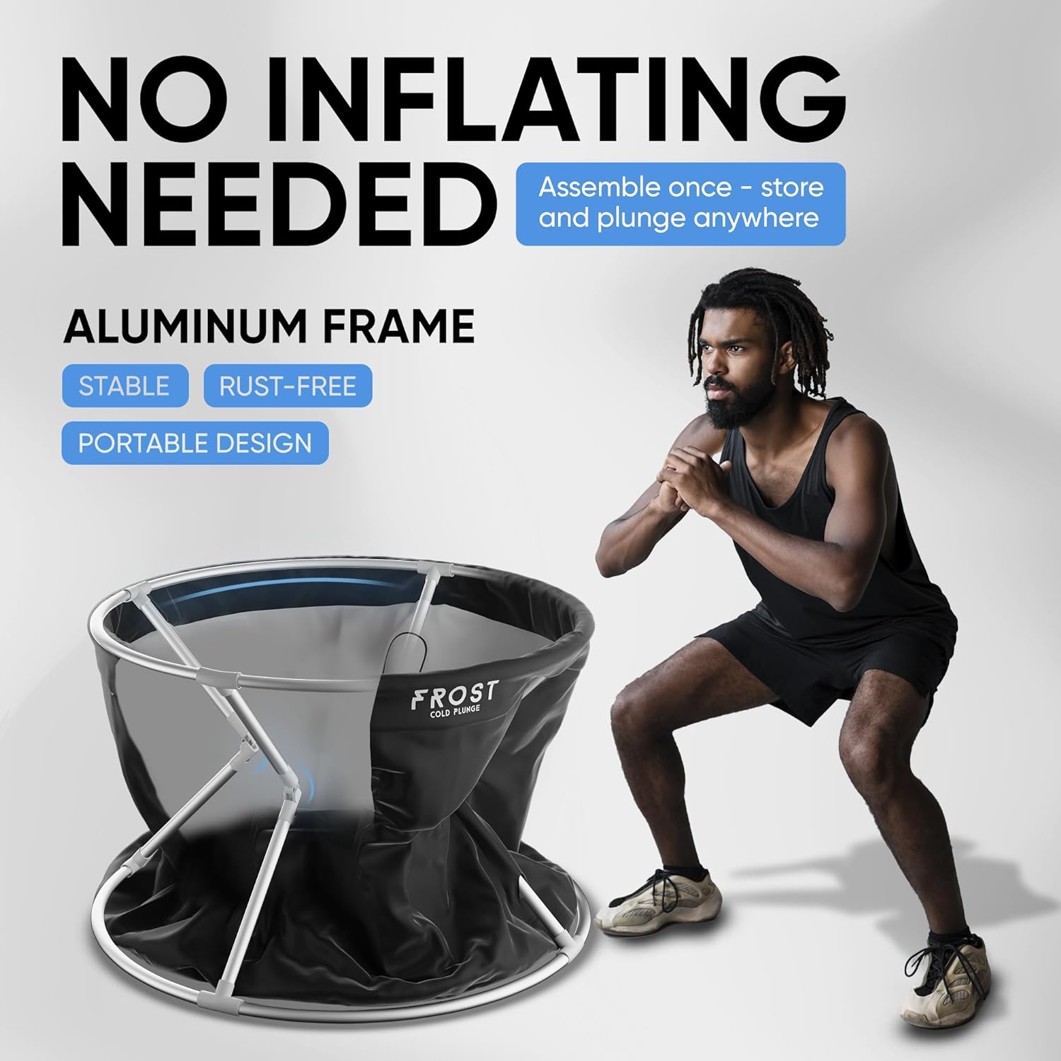 Frost Tub Portable Ice Bath Tub for Athletes & Adults – Cold Plunge Tub Outdoor Foldable Aluminum Non- Inflatable w/Cover – Cold Water Therapy & Recovery Ice Baths at Home - 31.5x27.5in 330L capacity