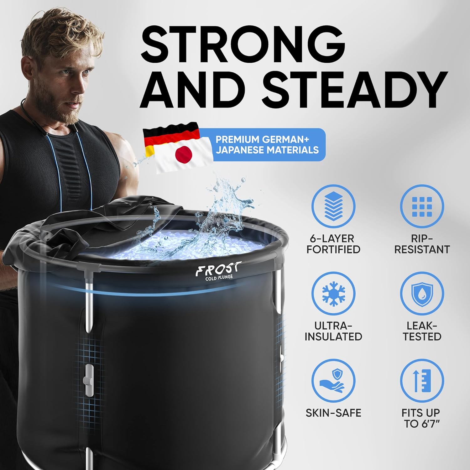 Frost Tub Portable Ice Bath Tub for Athletes & Adults – Cold Plunge Tub Outdoor Foldable Aluminum Non- Inflatable w/Cover – Cold Water Therapy & Recovery Ice Baths at Home - 31.5x27.5in 330L capacity