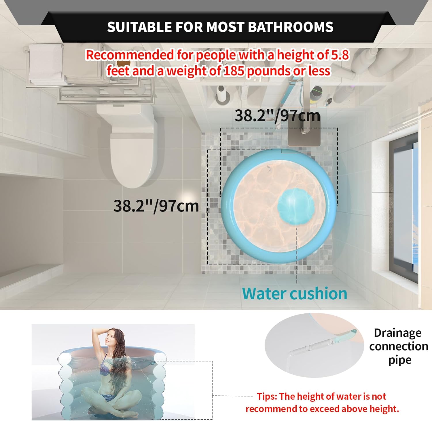 INFLATOAST XXXL Ice Bath Tub-Inflatable Bathtub-Ice Bath-Ice Bath Tub For Athletes-Portable Bathtub-Cold Plunge Tub With Air Pump,Ice Tub-Ideal For Outdoor/Camping/Garden/Recovery,44x30.6''(Burgundy)