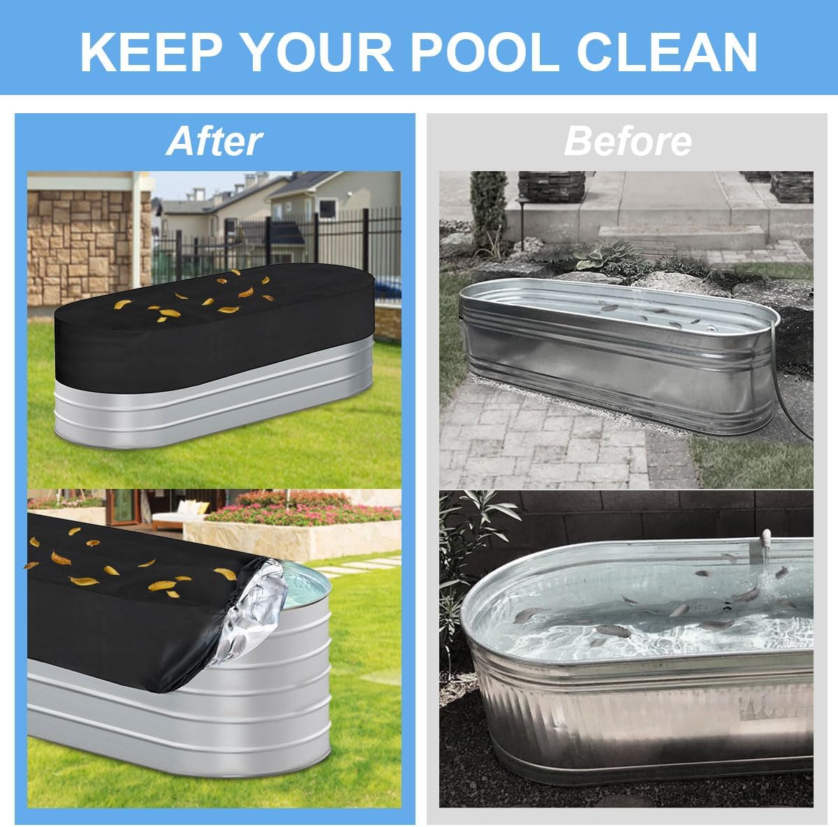 4ft Waterpoof Oval Stock Tank Pool Cover rubermaid Horse Trough Cold Plunge Tub for Farm Water Tank Cover Outdoor Ice Bath Tub Covers Protector for Round End Stock Tank Tub Outside 2 ft. x 4 ft.x 2 ft