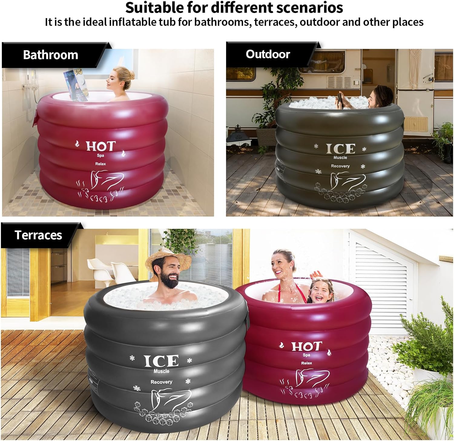 INFLATOAST XXXL Ice Bath Tub-Inflatable Bathtub-Ice Bath-Ice Bath Tub For Athletes-Portable Bathtub-Cold Plunge Tub With Air Pump,Ice Tub-Ideal For Outdoor/Camping/Garden/Recovery,44x30.6''(Burgundy)