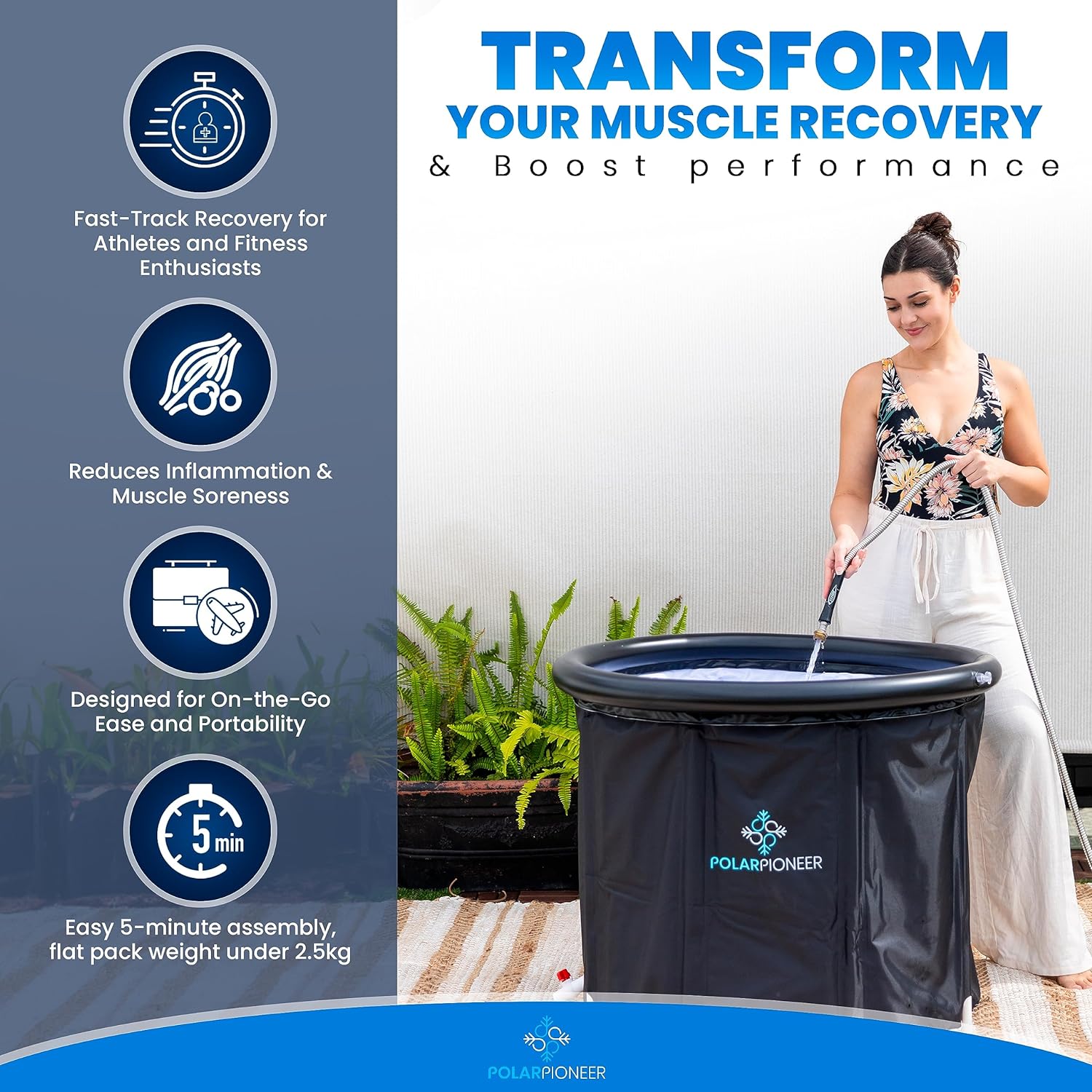 Ice Bath Tub by PolarPioneer Cold Plunge Tub Outdoor - Ice Bath Tub for Athletes & Wellness Seekers