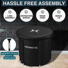 PRODIGYX Ice Bath Tub - Cold Plunge Tub for Athletes - Large Size, Portable, Outdoors - Lid & Thermometer