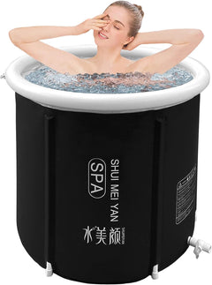 SHUIMEIYAN Large Ice Bath Tub Outdoor with Lid Portable Bathtub Athletes Cold Water Therapy Tub for Recovery Cold Plunge Tub Ice Barrel Ice Bath Tub for Athletes (8212 black with lid)