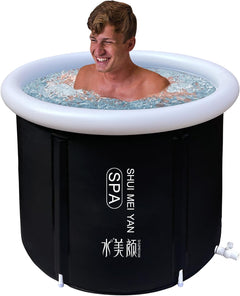 SHUIMEIYAN Large Ice Bath Tub Outdoor with Lid Portable Bathtub Athletes Cold Water Therapy Tub for Recovery Cold Plunge Tub Ice Barrel Ice Bath Tub for Athletes (8212 black with lid)