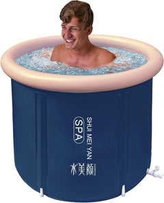 SHUIMEIYAN Large Ice Bath Tub Outdoor with Lid Portable Bathtub Athletes Cold Water Therapy Tub for Recovery Cold Plunge Tub Ice Barrel Ice Bath Tub for Athletes (8212 black with lid)