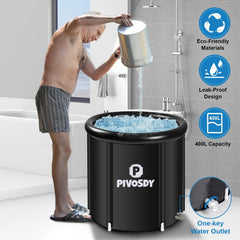 PIVOSDY Cold Plunge Tub - New Upgrade Ice Bath for Athletes | Polar Pod a Refreshing Insulated, Tear-Resistant, and Multi-Layered Protection inflatable hot tub Black 31*31*27.5in