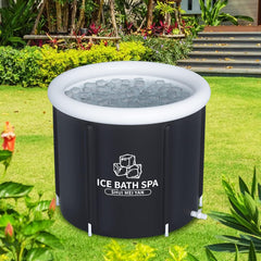 SHUIMEIYAN Large Ice Bath Tub Outdoor with Lid Portable Free-standing Bathtub Cold Water Therapy Tub for Recovery Cold Plunge Tub Ice Bath Tub for Athletes (31.5"Φ x 29.5"H, 8212 black with lid)