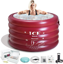 INFLATOAST XXXL Ice Bath Tub-Inflatable Bathtub-Ice Bath-Ice Bath Tub For Athletes-Portable Bathtub-Cold Plunge Tub With Air Pump,Ice Tub-Ideal For Outdoor/Camping/Garden/Recovery,44x30.6''(Burgundy)