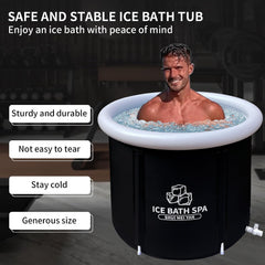 SHUIMEIYAN Large Ice Bath Tub Outdoor with Lid Portable Free-standing Bathtub Cold Water Therapy Tub for Recovery Cold Plunge Tub Ice Bath Tub for Athletes (31.5"Φ x 29.5"H, 8212 black with lid)