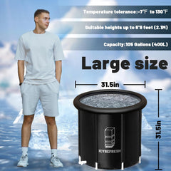 Extra Large Ice Bath Tub for Athletes with Lid:105 Gallons(400L) Cold Plunge Tub for Cold Therapy,5 Layers Portable Ice Bath Barrel Plunge Pool by ICYREFRESH,31.5'' x 31.5''