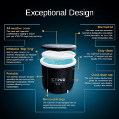 IcePod Bath Tub MAX 350L/90 Gallons XL Portable Ice Bath Tub for Athletes Multiple Layered Cold Pod, Cold Plunge Tub Therapy for Recovery