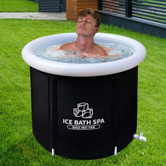 SHUIMEIYAN Large Ice Bath Tub Outdoor with Lid Portable Free-standing Bathtub Cold Water Therapy Tub for Recovery Cold Plunge Tub Ice Bath Tub for Athletes (31.5"Φ x 29.5"H, 8212 black with lid)