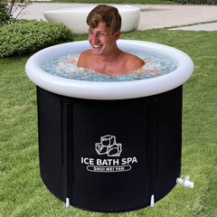 SHUIMEIYAN Large Ice Bath Tub Outdoor with Lid Portable Free-standing Bathtub Cold Water Therapy Tub for Recovery Cold Plunge Tub Ice Bath Tub for Athletes (31.5"Φ x 29.5"H, 8212 black with lid)