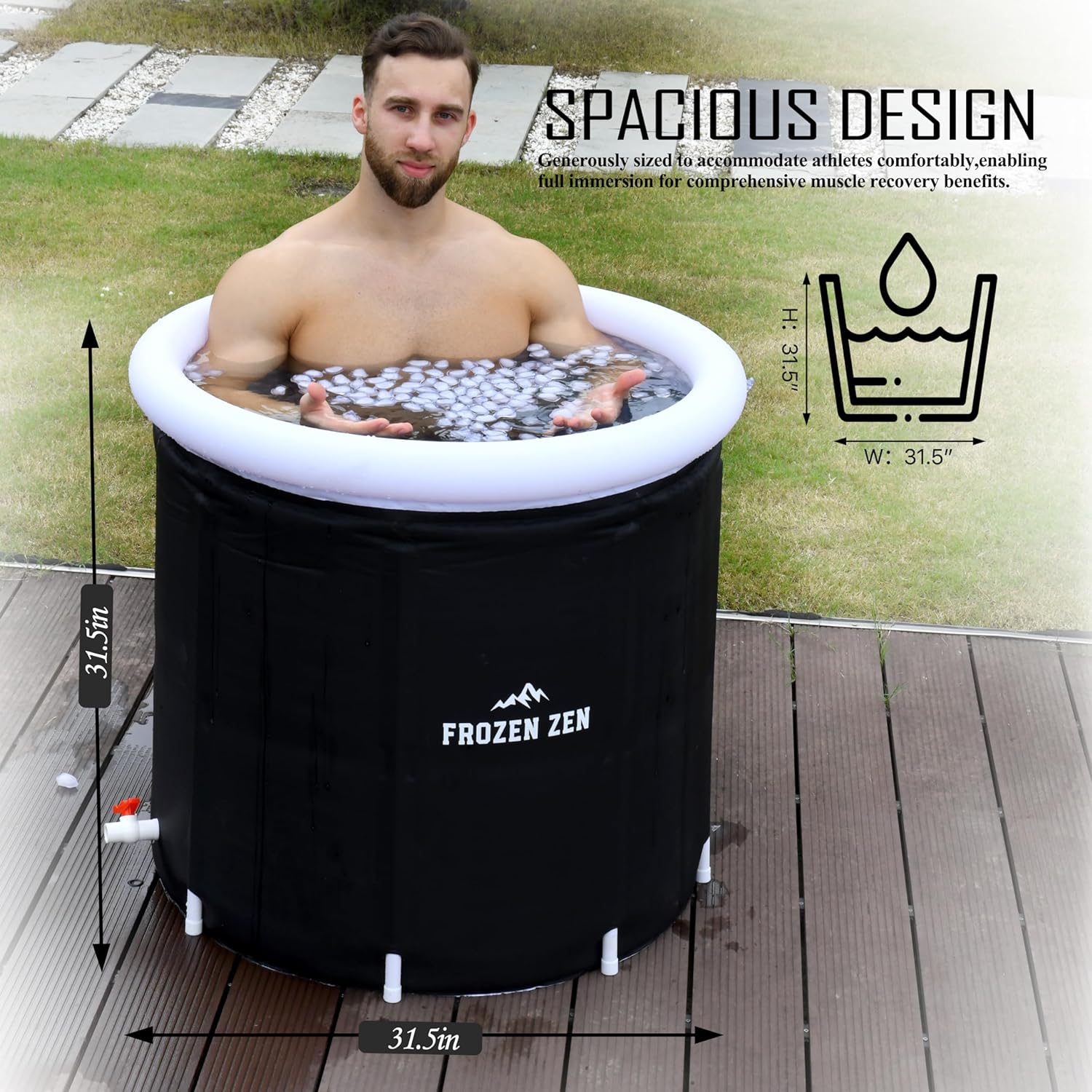 248 Gallon Portable Ice Bath Tub For Athletes – Inflatable Cold Plunge Pool With Insulated Lid, Works With Water Chillers For Post-Workout, White